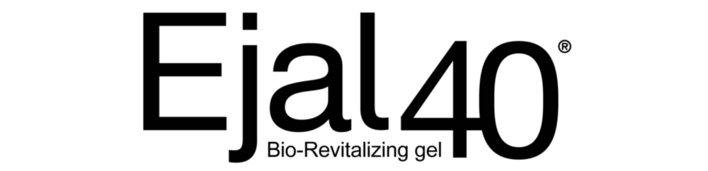 Logotipo en negro “Ejal40 Bio‑Revitalizing gel” sobre fondo blanco; recurso de Lozania Centro Estético para comunicar medicina estética facial, tratamientos no quirúrgicos y cuidado de la piel con tecnología estética avanzada y evaluación médica personalizada.